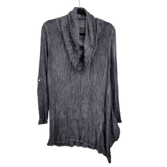 Soft Surroundings Top Tunic Crinkle Gauze Cowl Asymmetrical Tab Sleeve Gray M - Picture 8 of 17